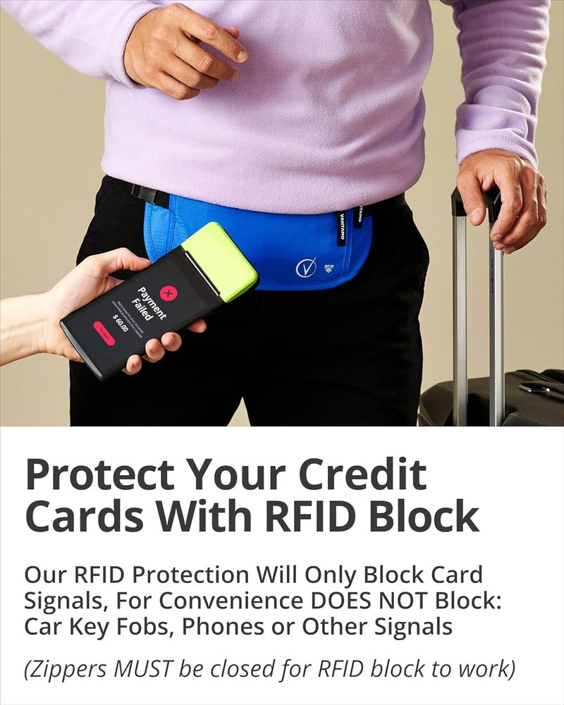 Vantamo Money Belt with RFID For Men & Women, Hidden Passport Holder for Travel, 2 Compartment Travel Fanny Pack for Women Anti Theft - Image 3